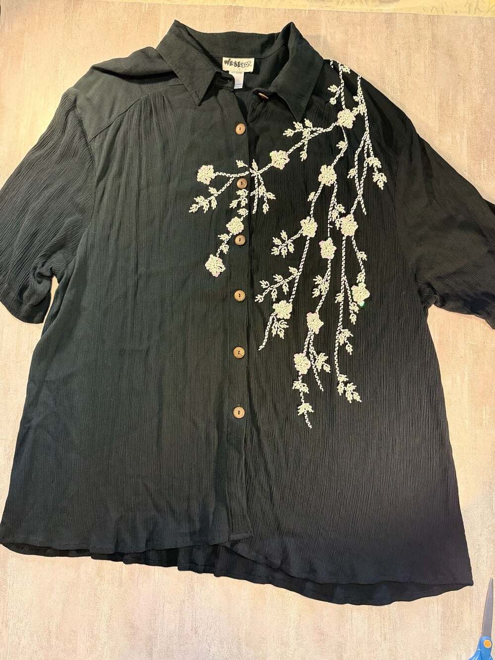 We Be Bop Black Rayon Floral Beaded Button Down Shirt Size 0X